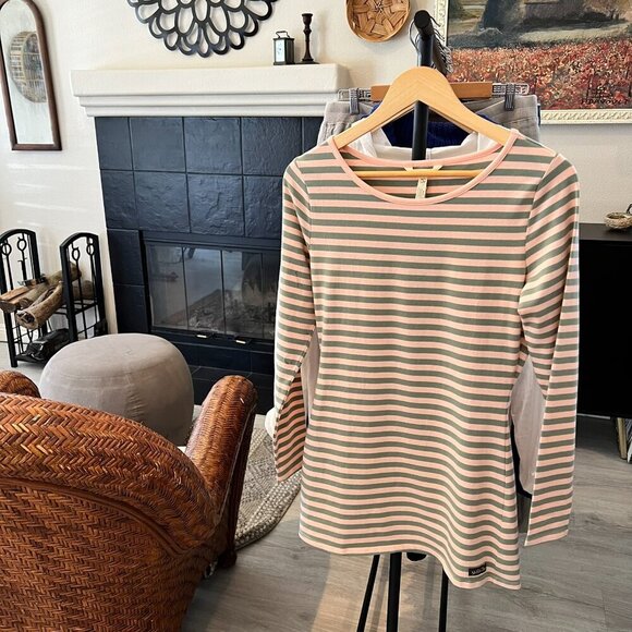 Matilda Jane Top Womens Size Small Pink & Olive Green Striped Blouse Stretch - Picture 16 of 16